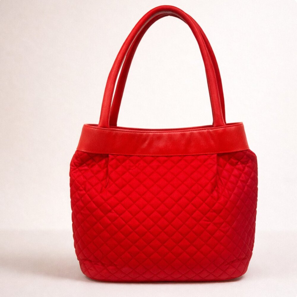 Vintage Intrecciato Mini Bag, Red Quilted Silk & Leather handbag‎